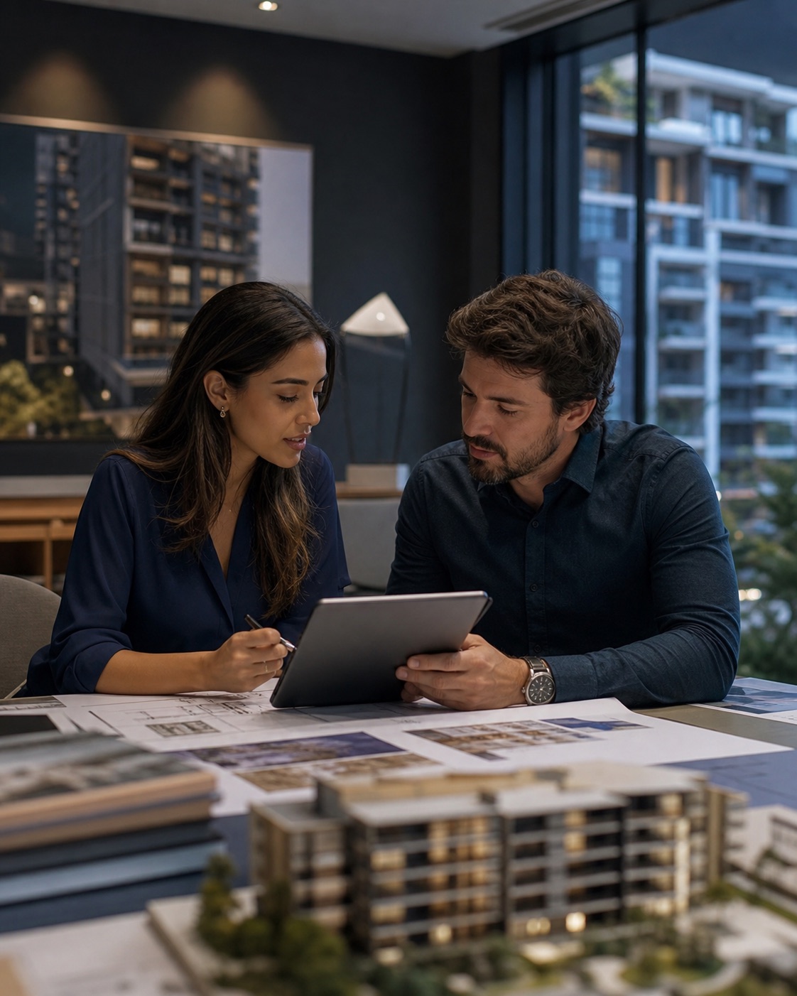 Equipe comercial analisando um empreendimento